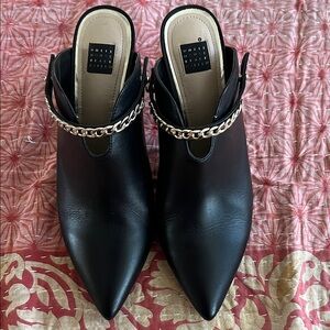 White House Black Market Black Mules with Chain Detail